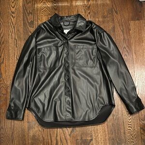 American Eagle Outfitters Black Faux Leather Shirt